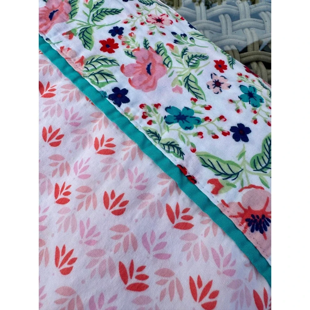 Pioneer Woman Queen Flat Sheet 100% Cotton Floral Leaf Print Pink Red White